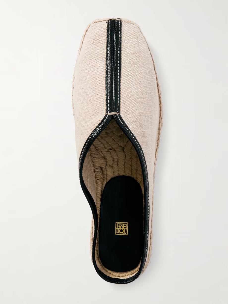 Leather-trimmed canvas slippers