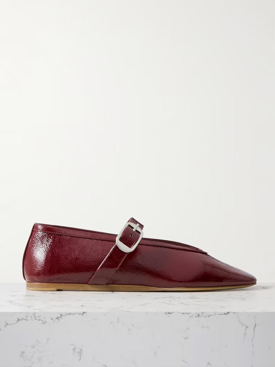 Stella textured patent-leather Mary Jane ballet flats