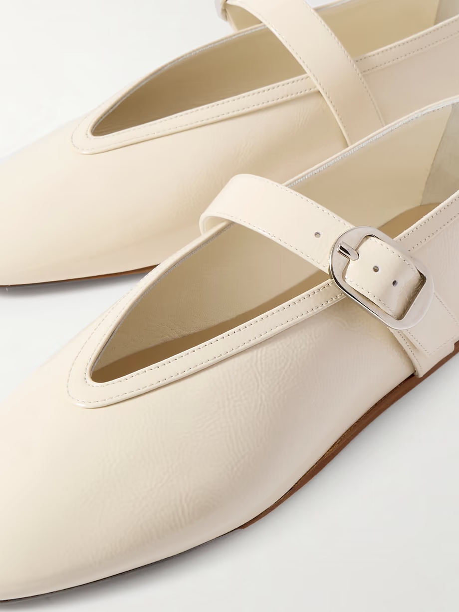 Stella textured patent-leather Mary Jane ballet flats