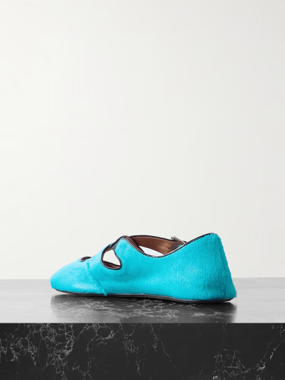 Criss Cross leather-trimmed pony hair ballet flats