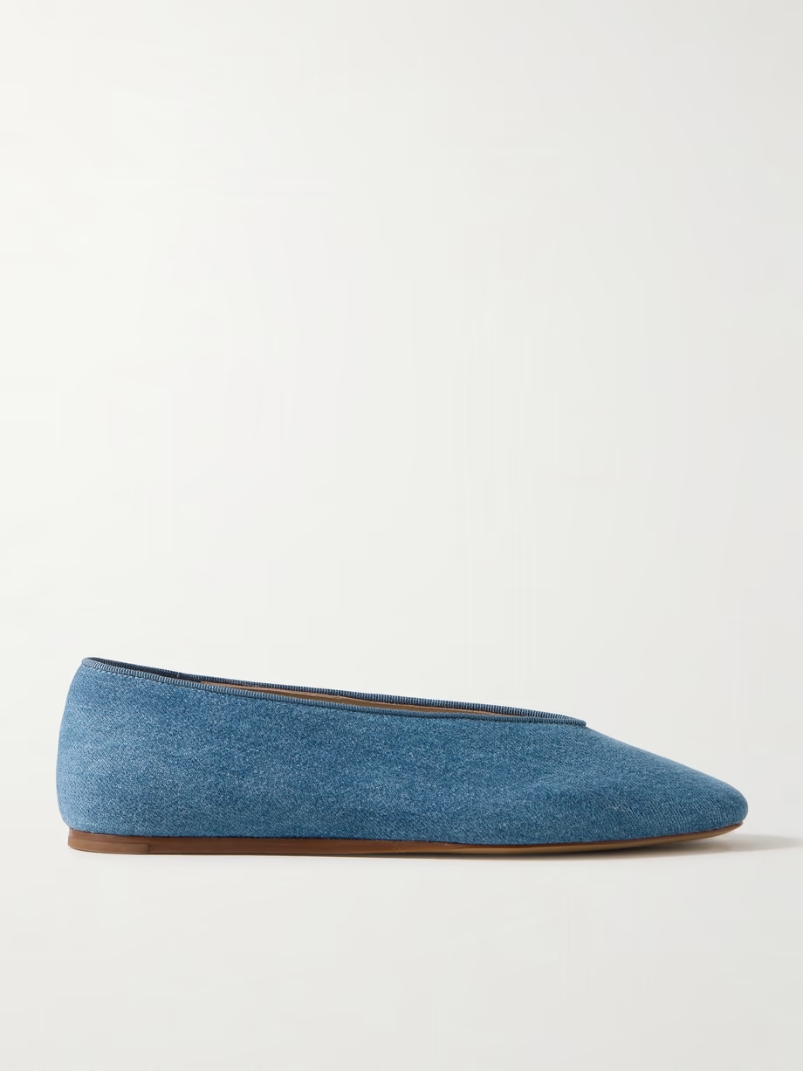 Regency grosgrain-trimmed denim ballet flats