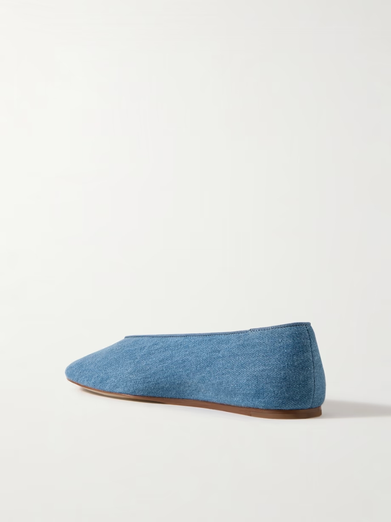 Regency grosgrain-trimmed denim ballet flats