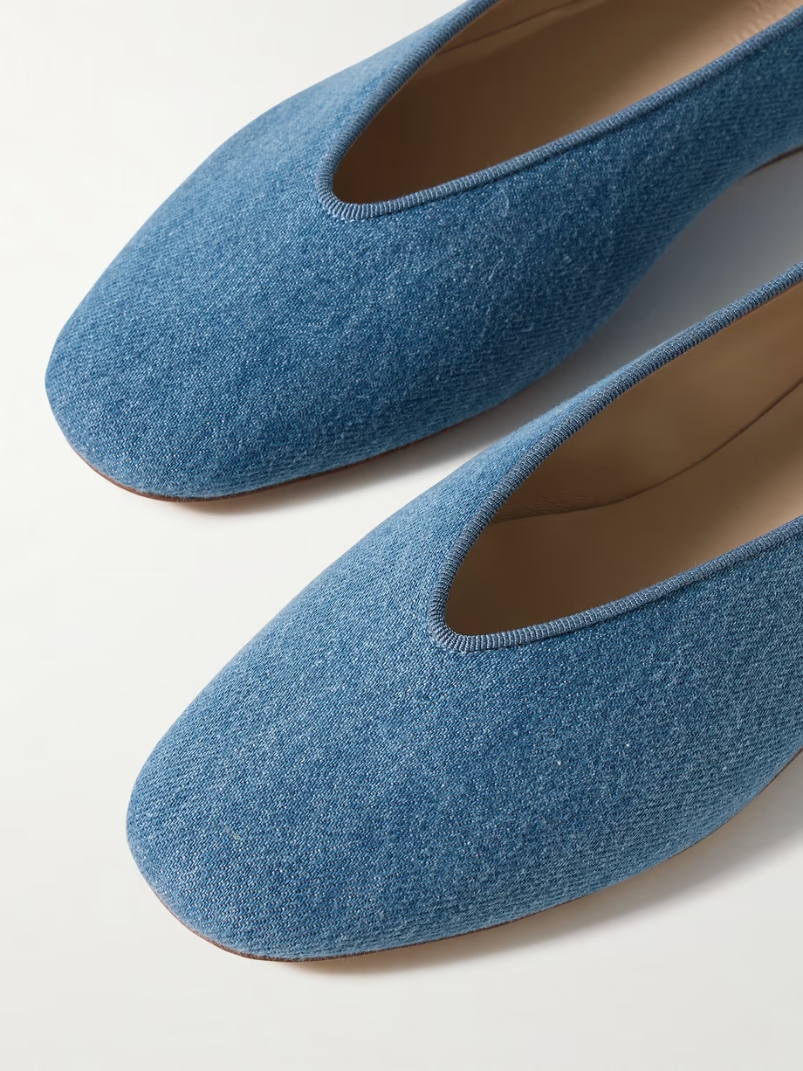 Regency grosgrain-trimmed denim ballet flats