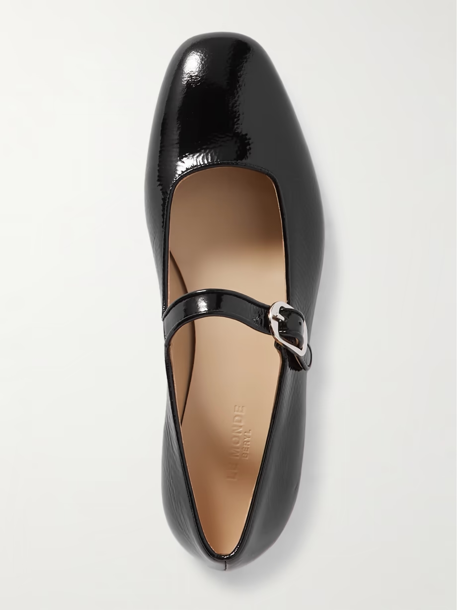 Crinkled patent-leather Mary Jane ballet flats