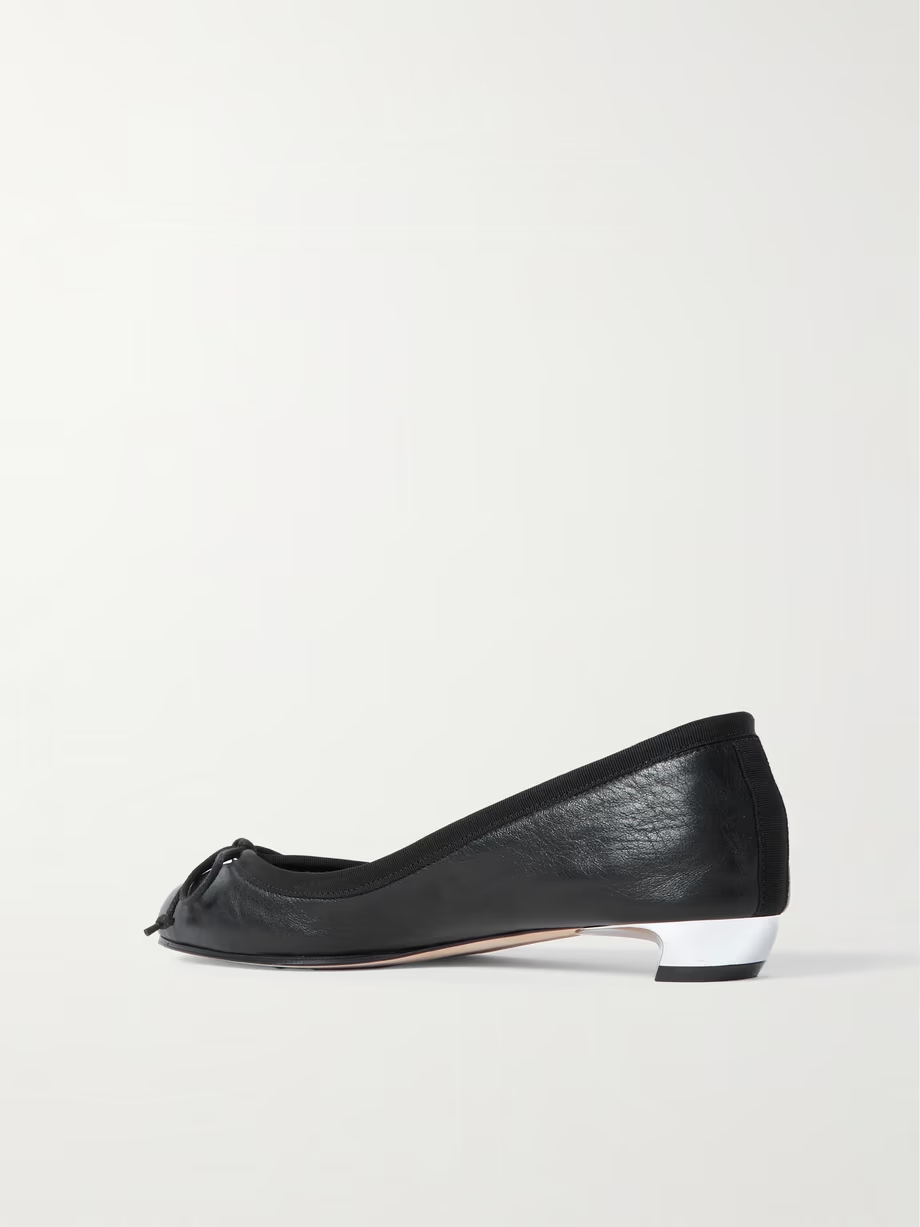 Embellished grosgrain-trimmed leather ballet flats