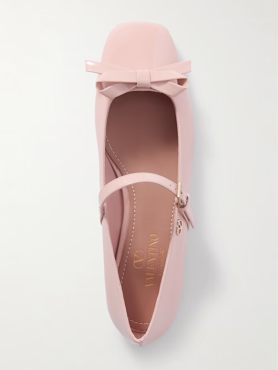 Bow-embellished patent-leather Mary Jane ballet flats