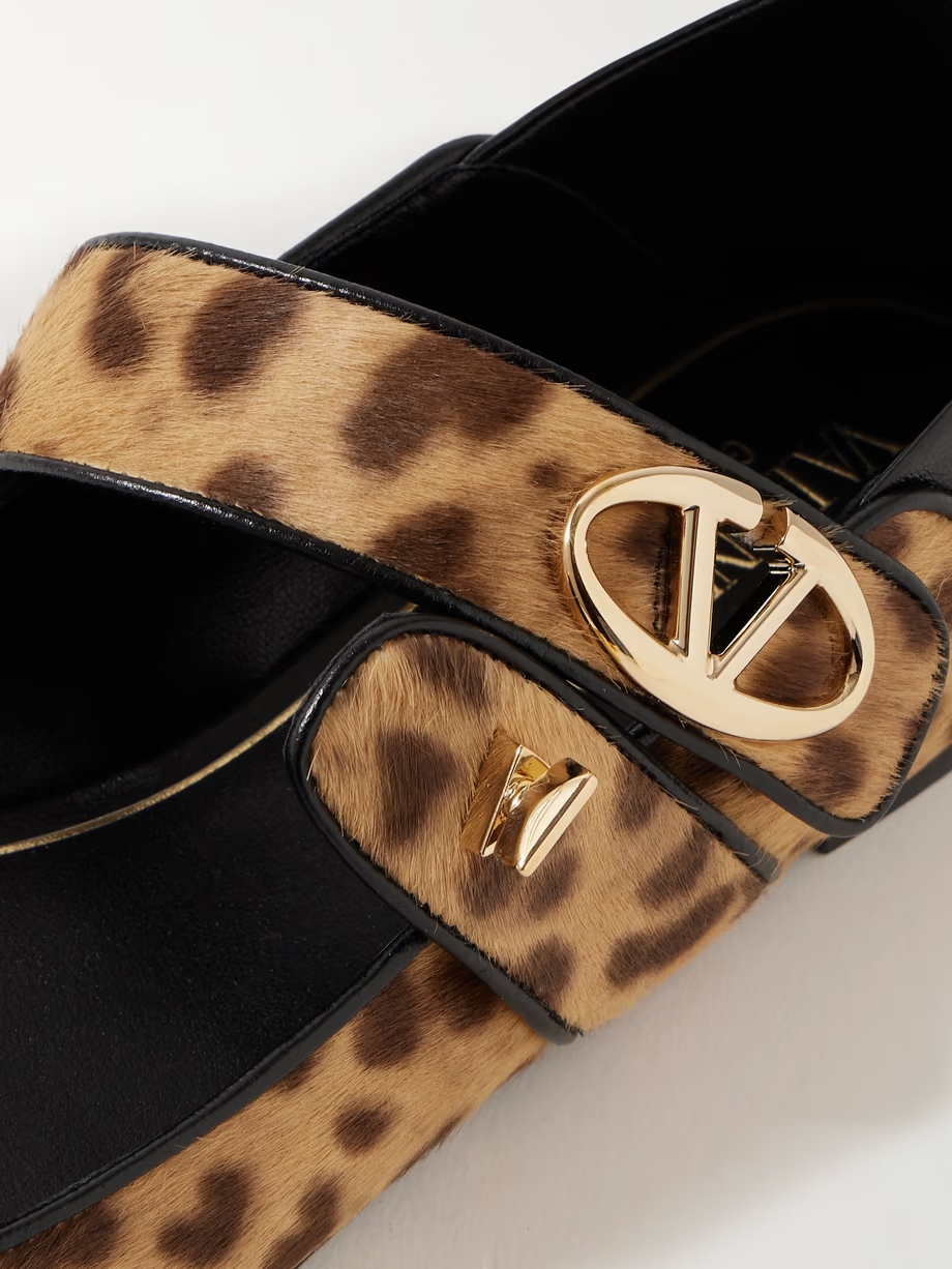 VLOGO Locker collapsible-heel leather-trimmed leopard-print calf hair ballet flats