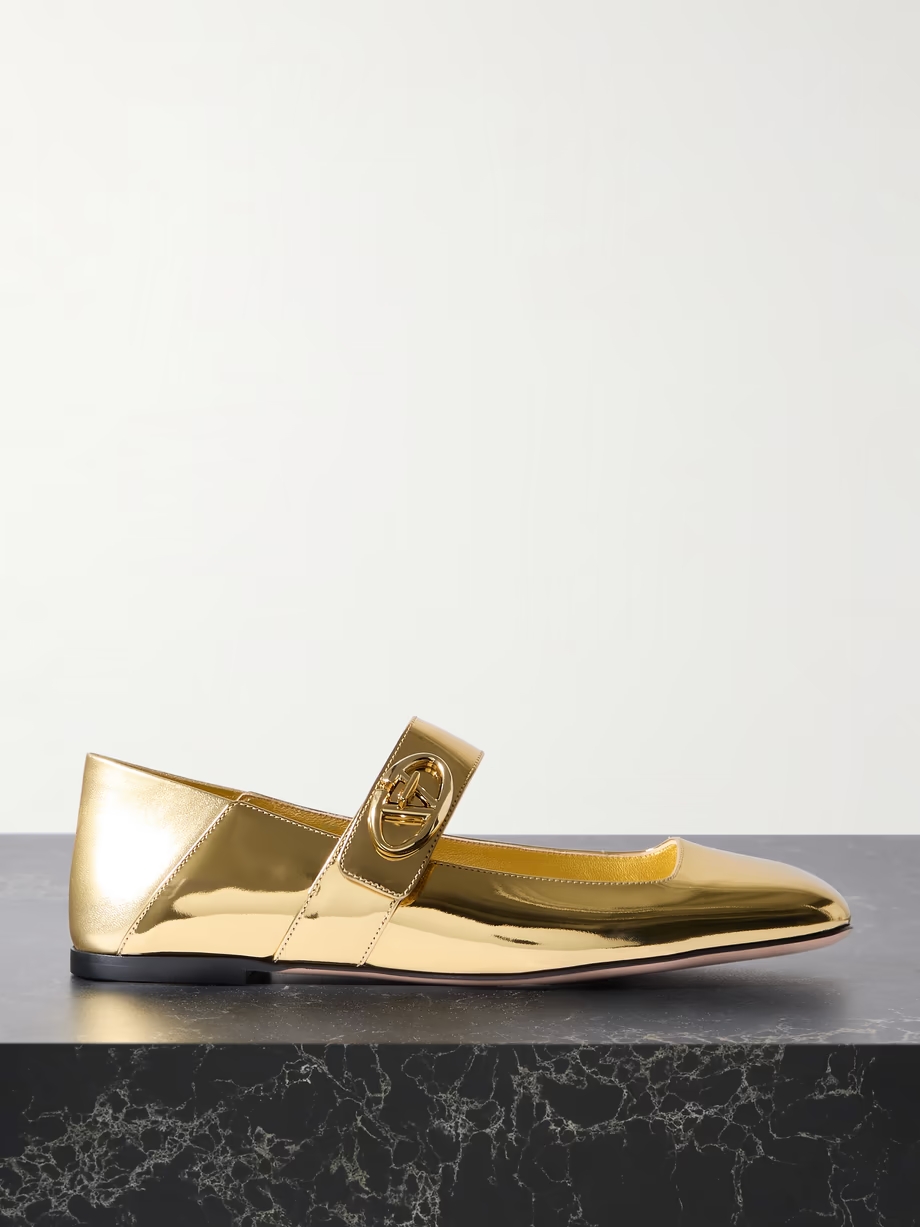 VLOGO Locker collapsible-heel mirrored-leather ballet flats