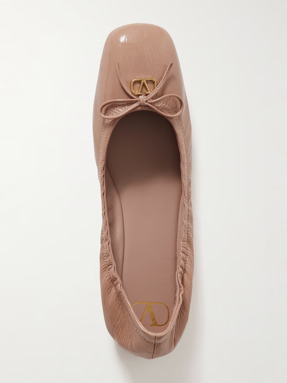 VLOGO bow-embellished crinkled patent-leather ballet flats