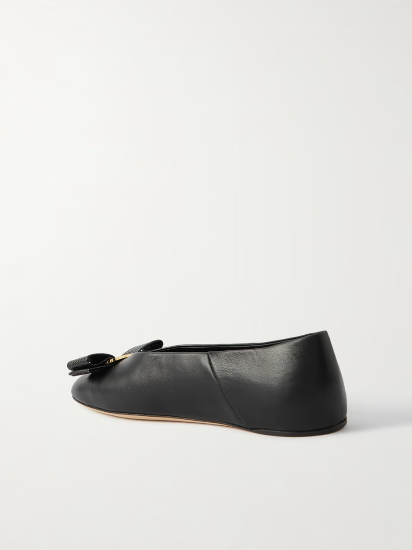 Vanna bow-detailed leather ballet flats