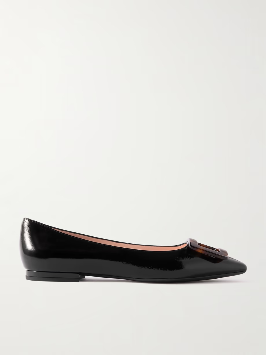 Gommettine buckled glossed crinkled-leather ballet flats