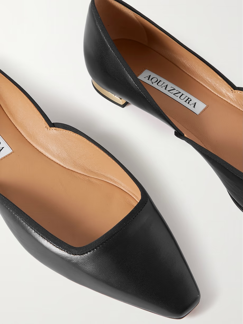 Maia grosgrain-trimmed leather ballet flats