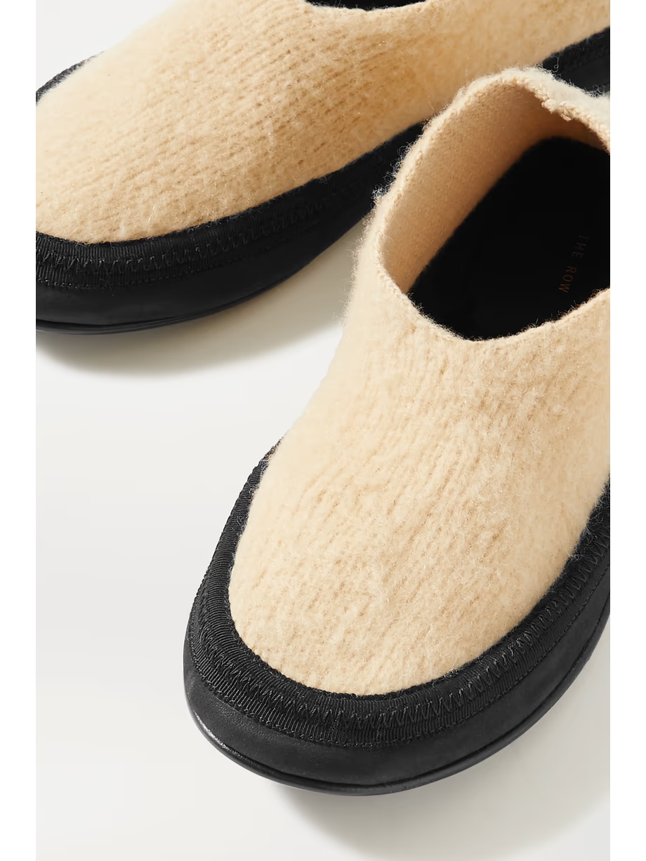 Fairy grosgrain and suede-trimmed cashmere slippers