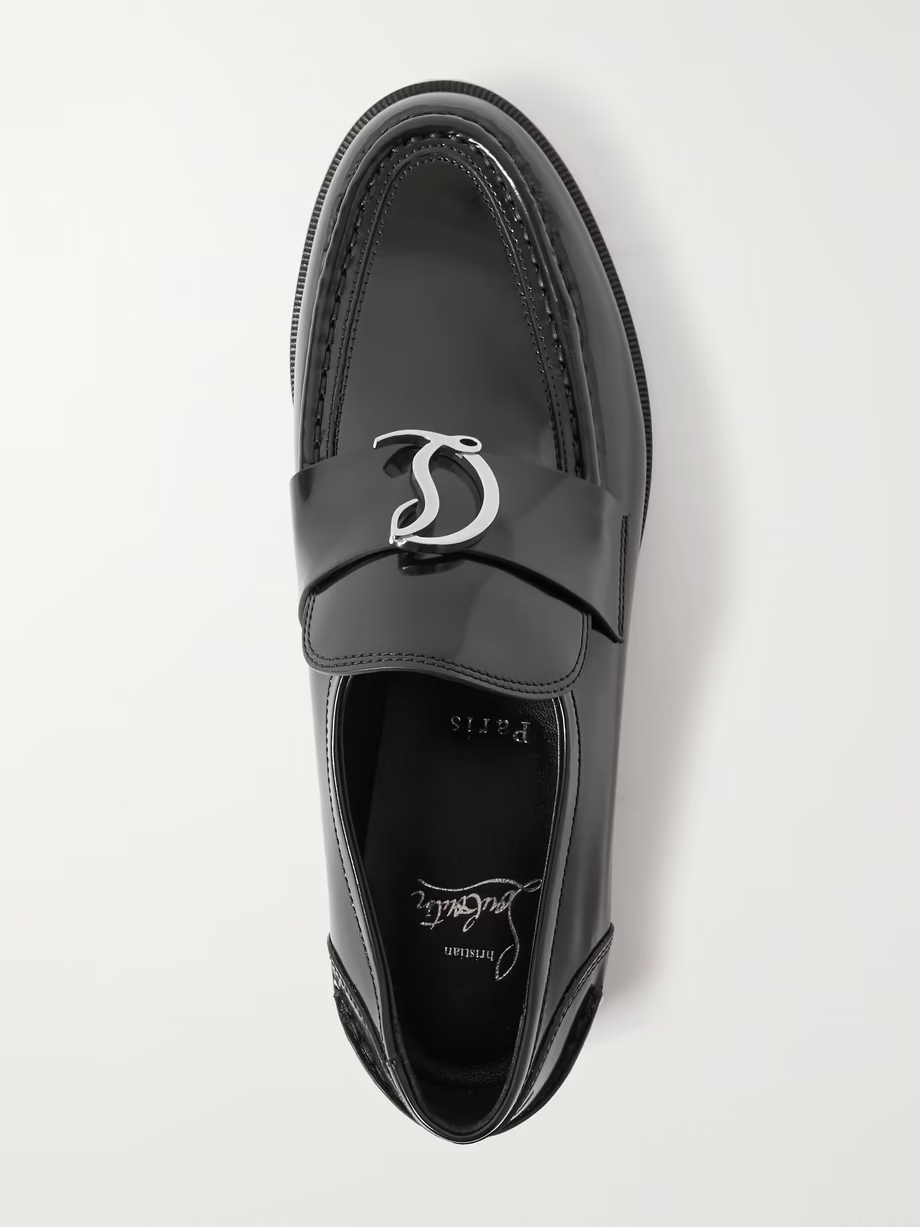 CL Moc embellished glossed-leather loafers