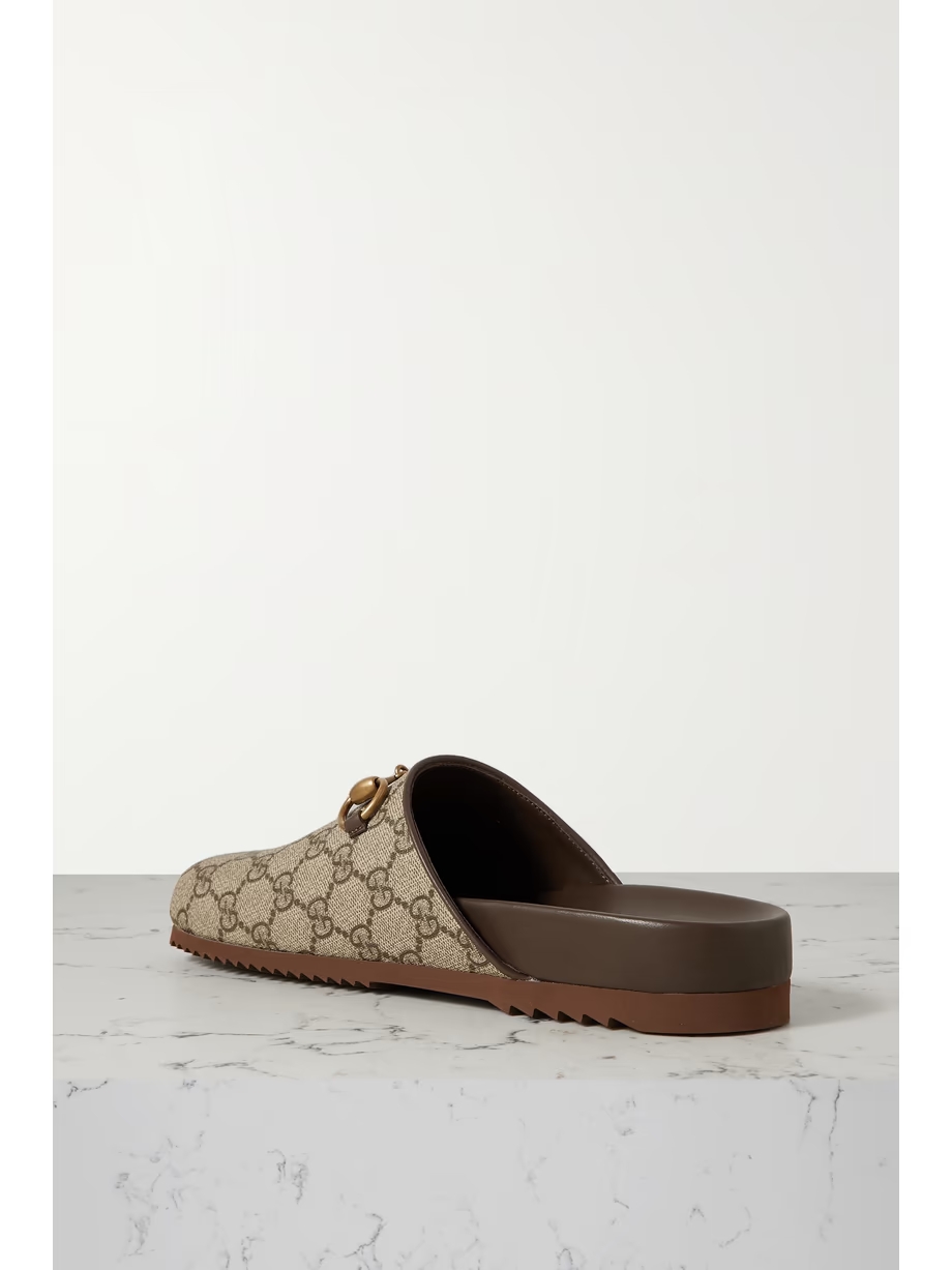 Sol embellished leather-trimmed canvas-jacquard slippers