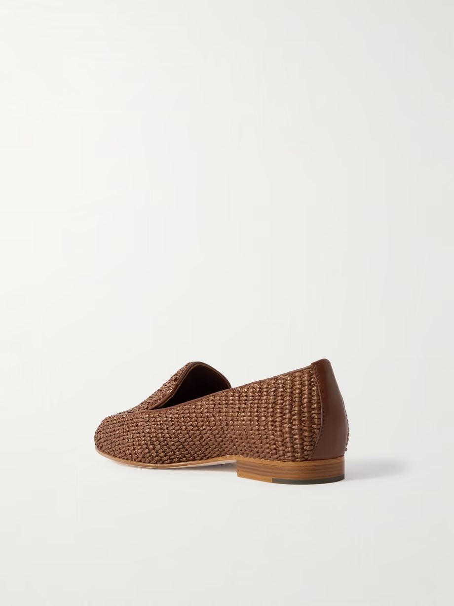 Pitakara leather-trimmed raffia loafers