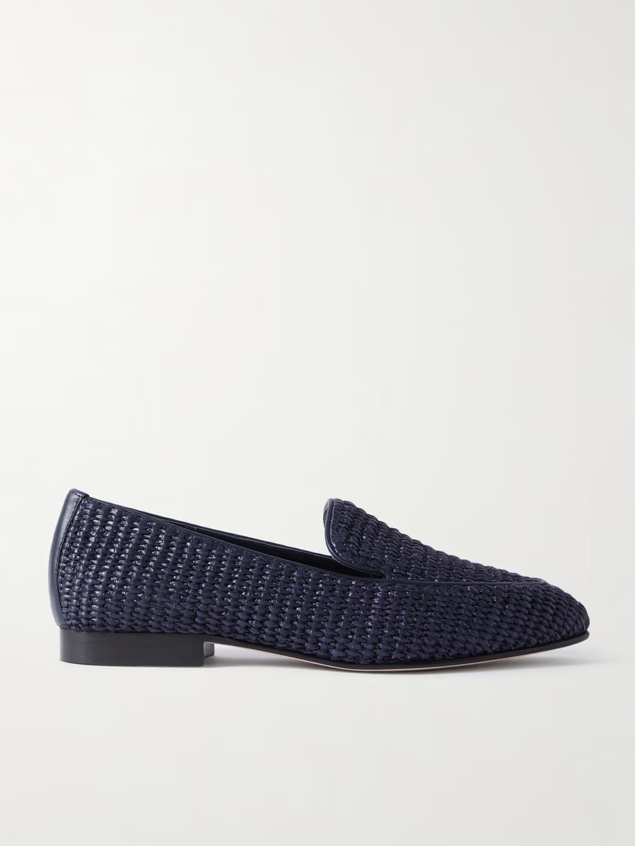 Pitakara leather-trimmed raffia loafers