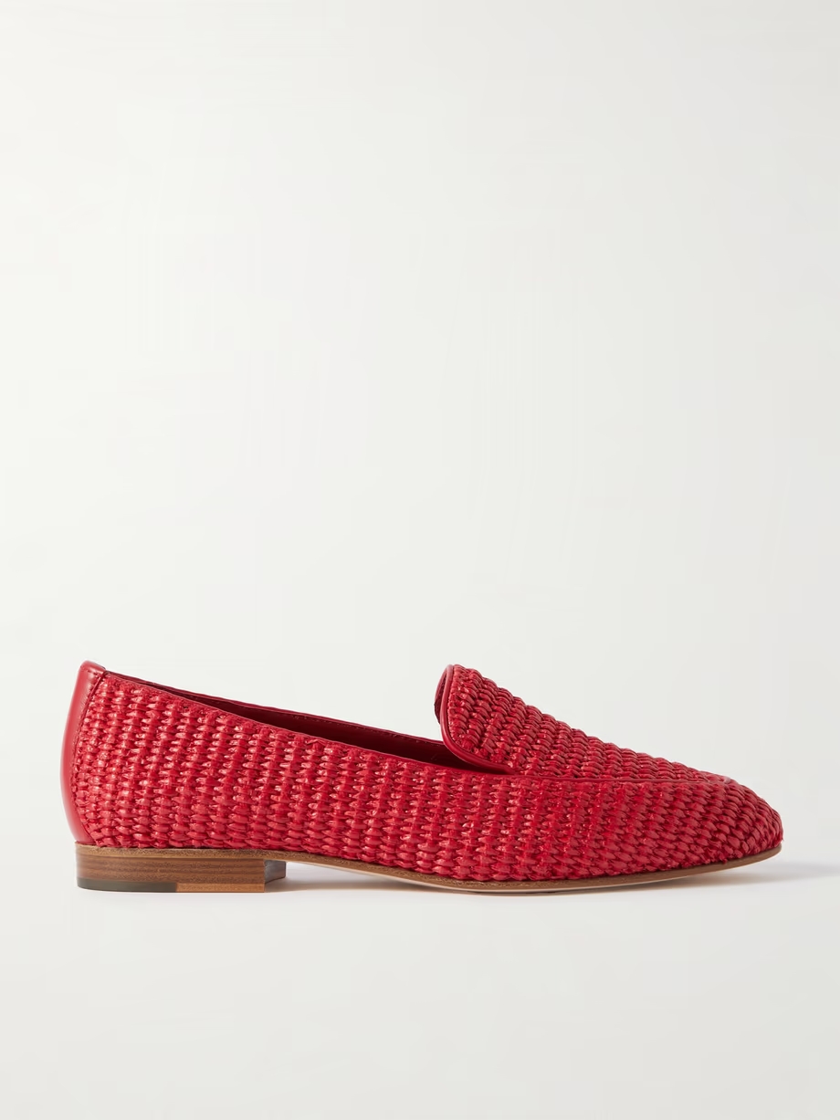 Pitakara leather-trimmed raffia loafers