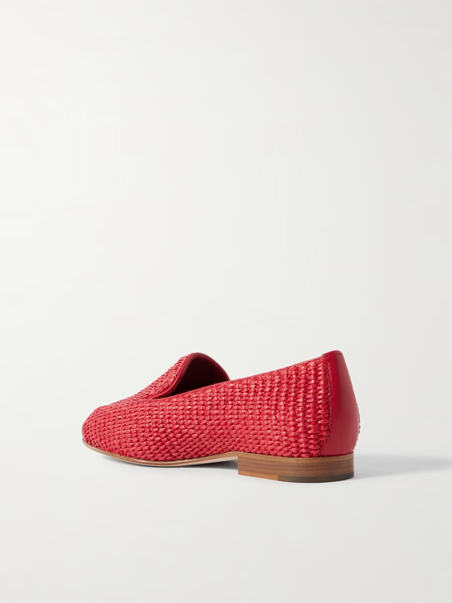 Pitakara leather-trimmed raffia loafers