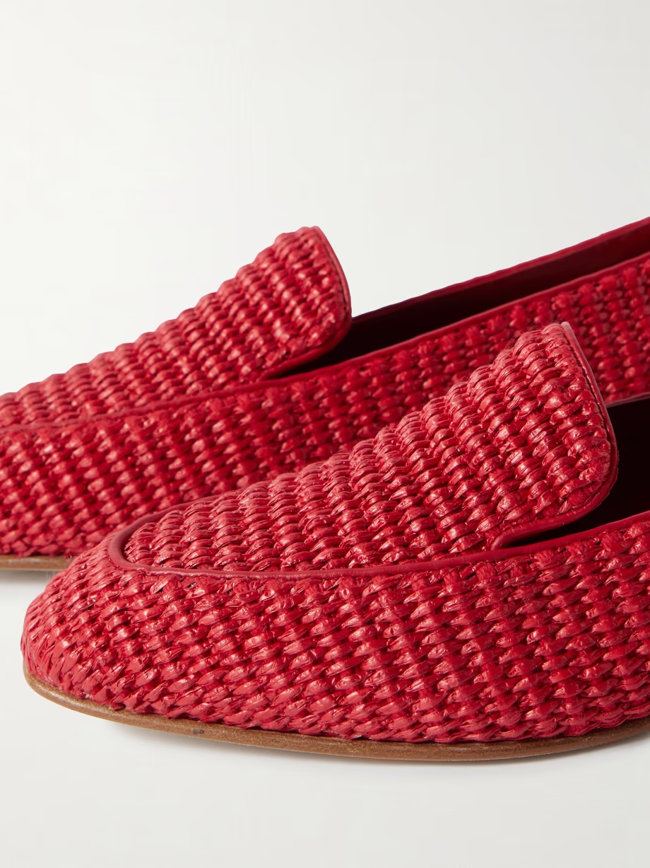 Pitakara leather-trimmed raffia loafers