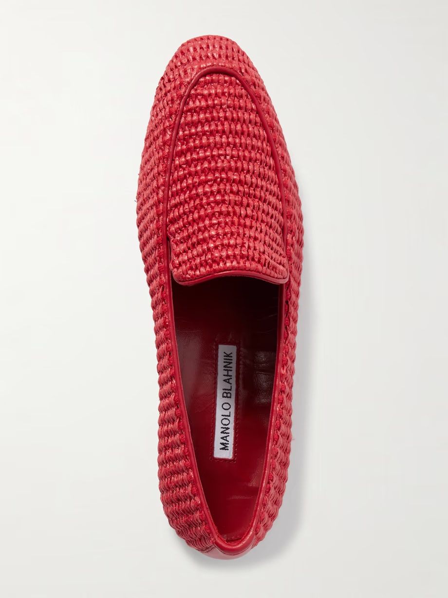 Pitakara leather-trimmed raffia loafers