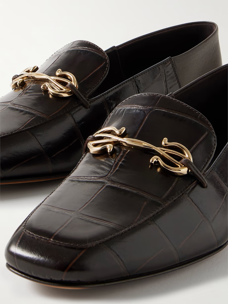 Louis collapsible-heel embellished croc-effect leather loafers