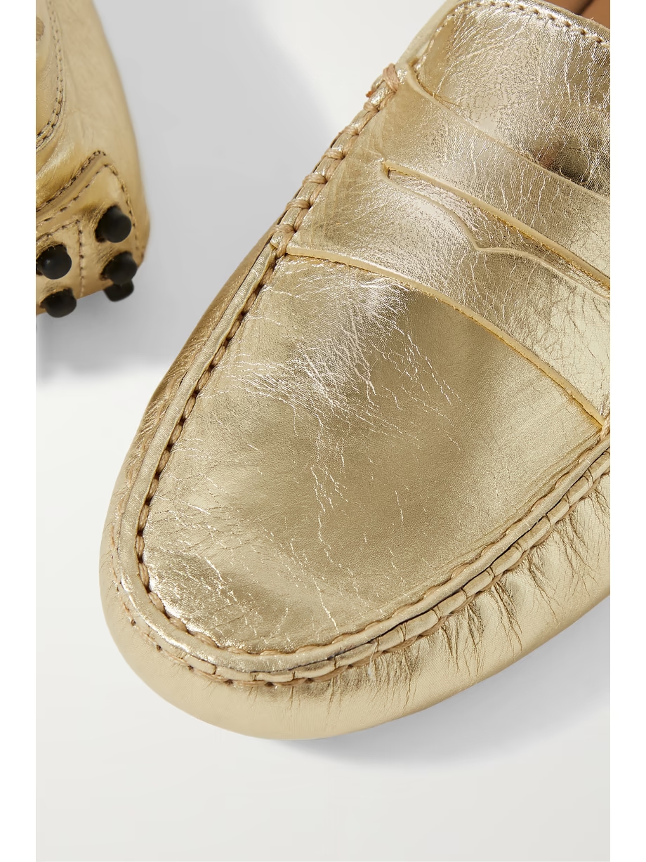 Gommino metallic textured-leather loafers