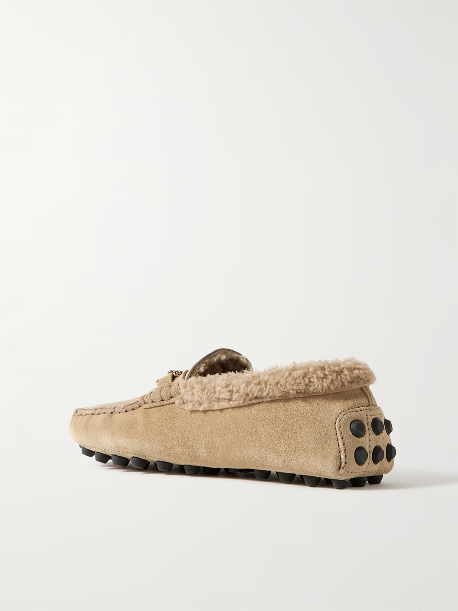 Gommino Macro embellished shearling-trimmed suede loafers