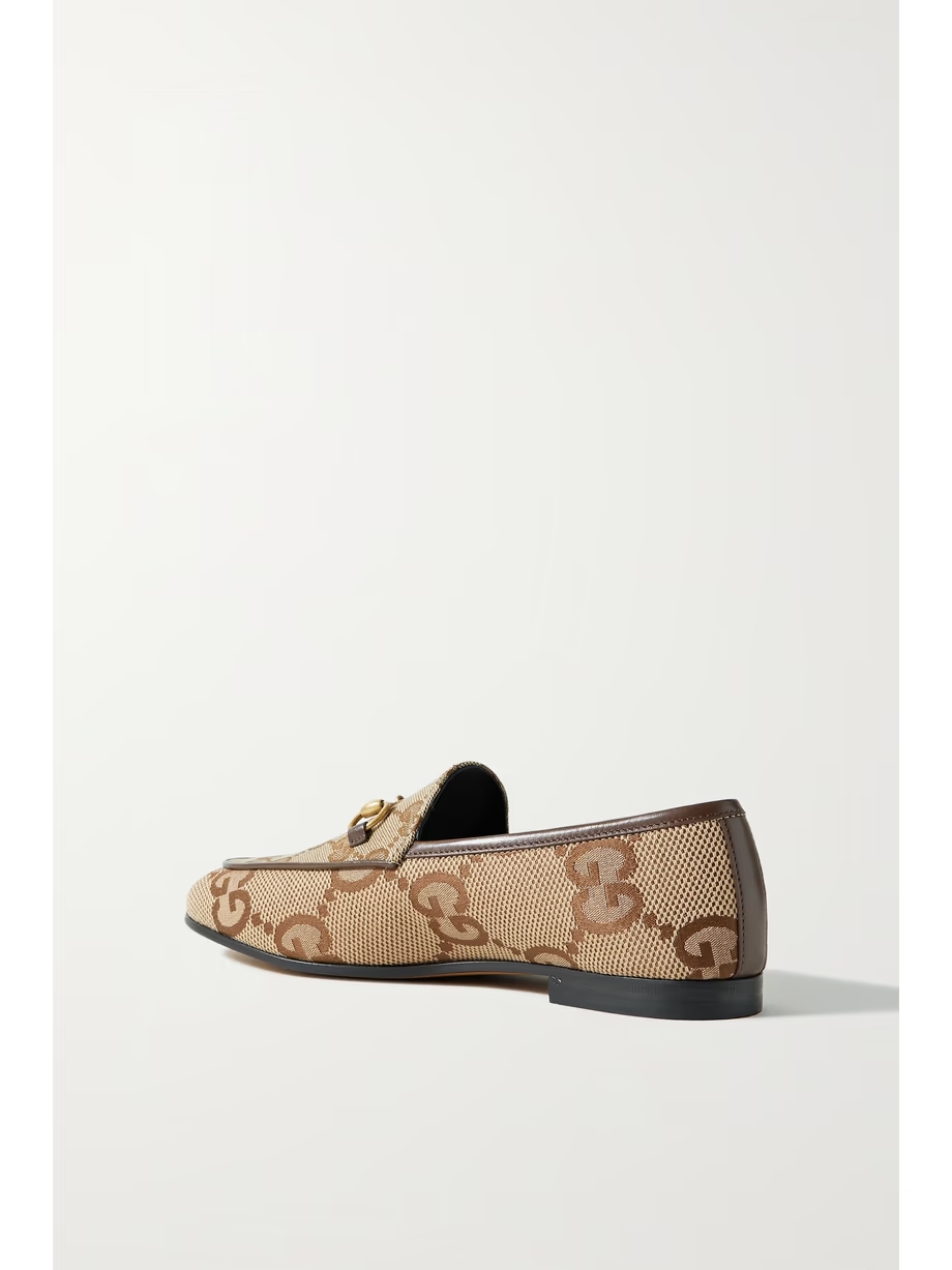 Jordaan horsebit-detailed leather-trimmed canvas-jacquard loafers