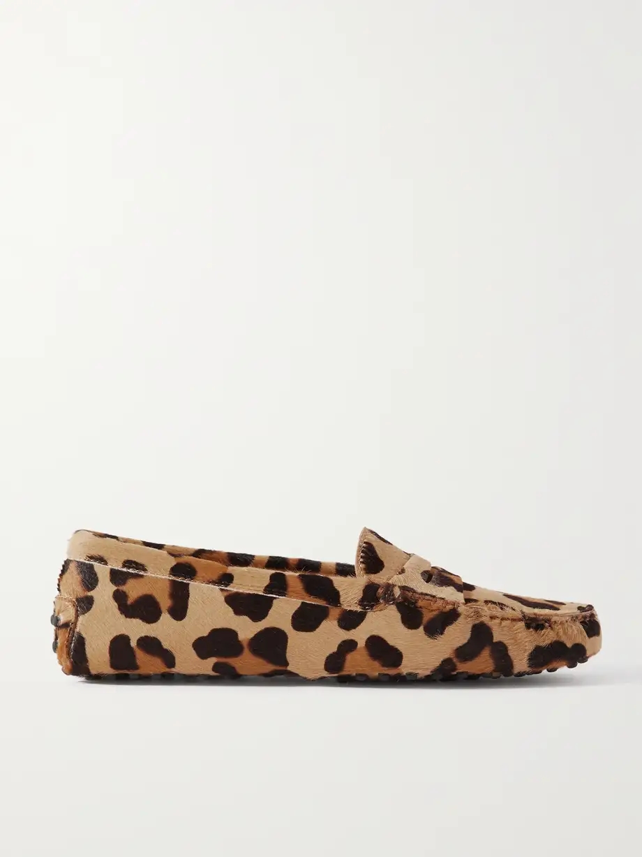 Gommino leopard-print calf hair loafers