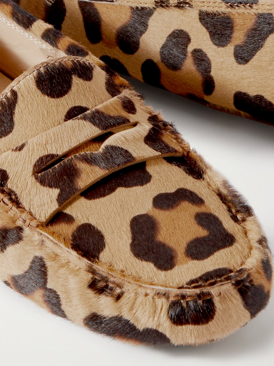 Gommino leopard-print calf hair loafers