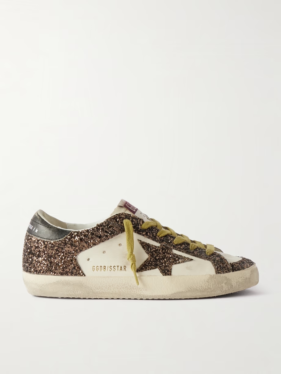 Super-Star distressed glittered leather sneakers