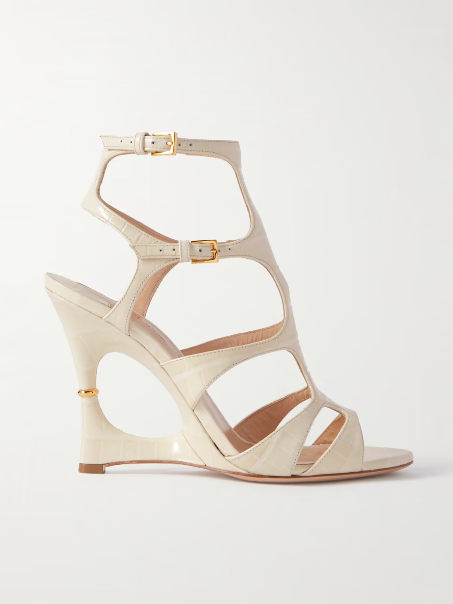 Paradis cutout croc-effect leather wedge sandals