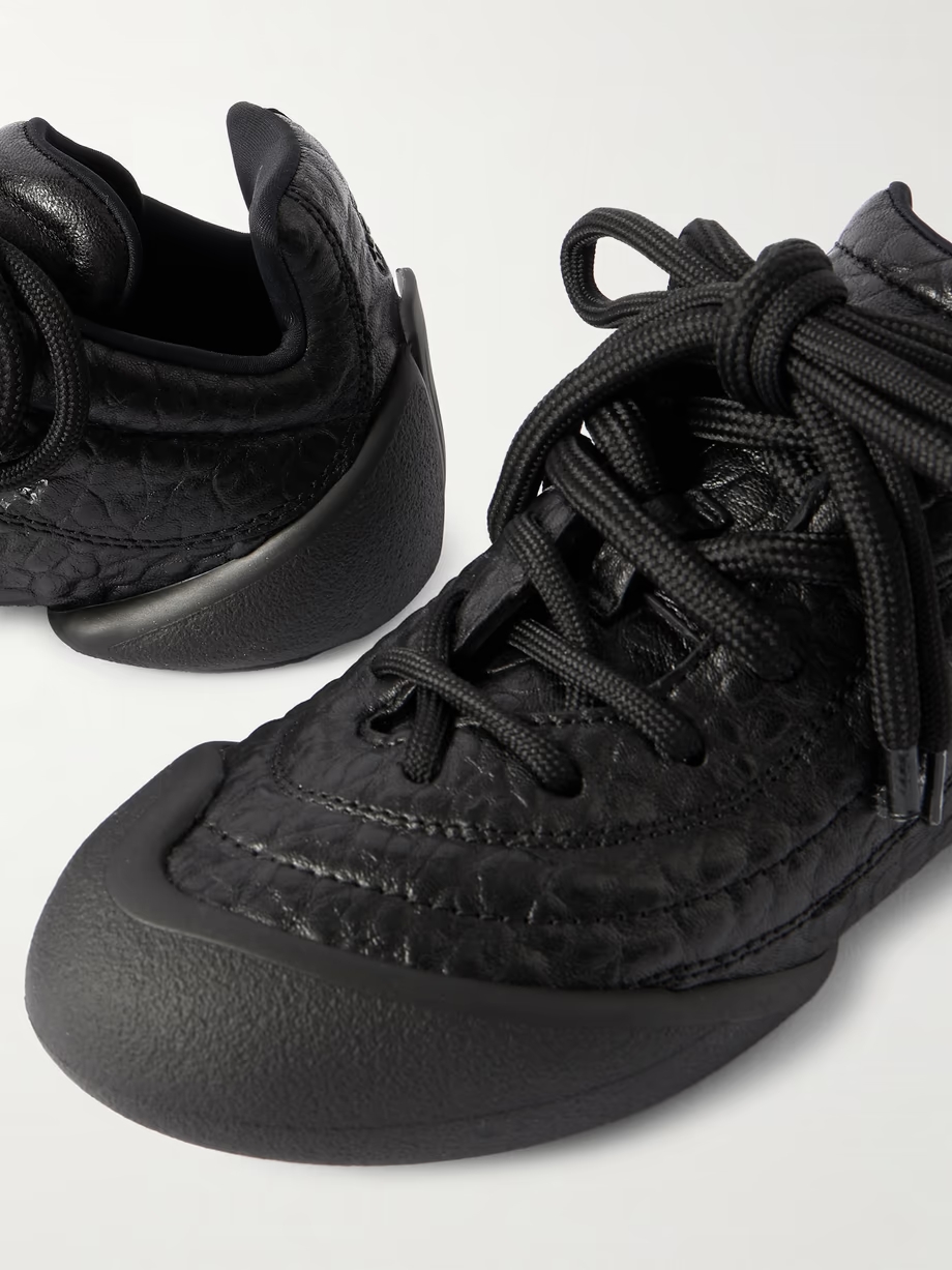 Flexion rubber-trimmed textured-leather sneakers