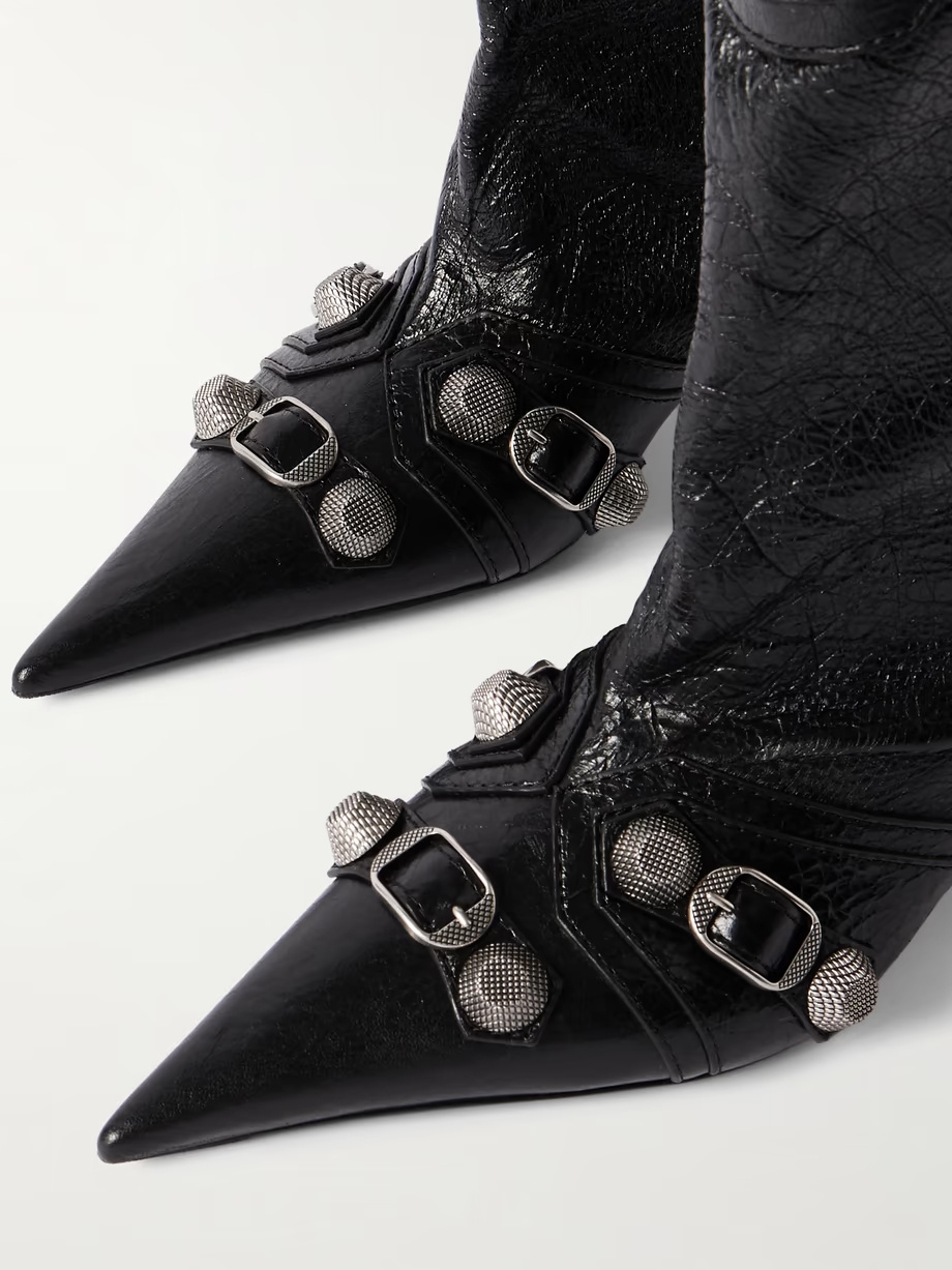 Cagole zip-embellished studded crinkled-leather ankle boots