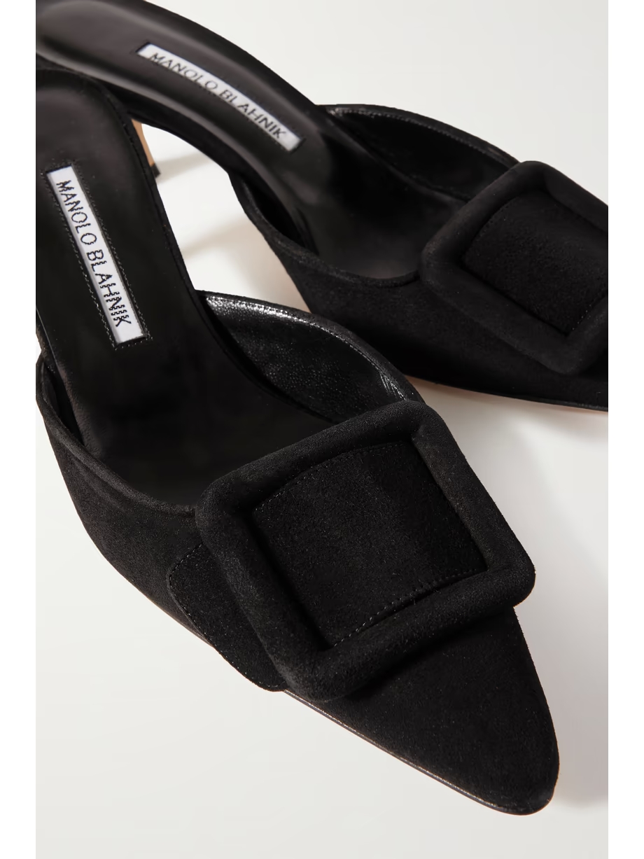 Maysale 50 buckled suede mules