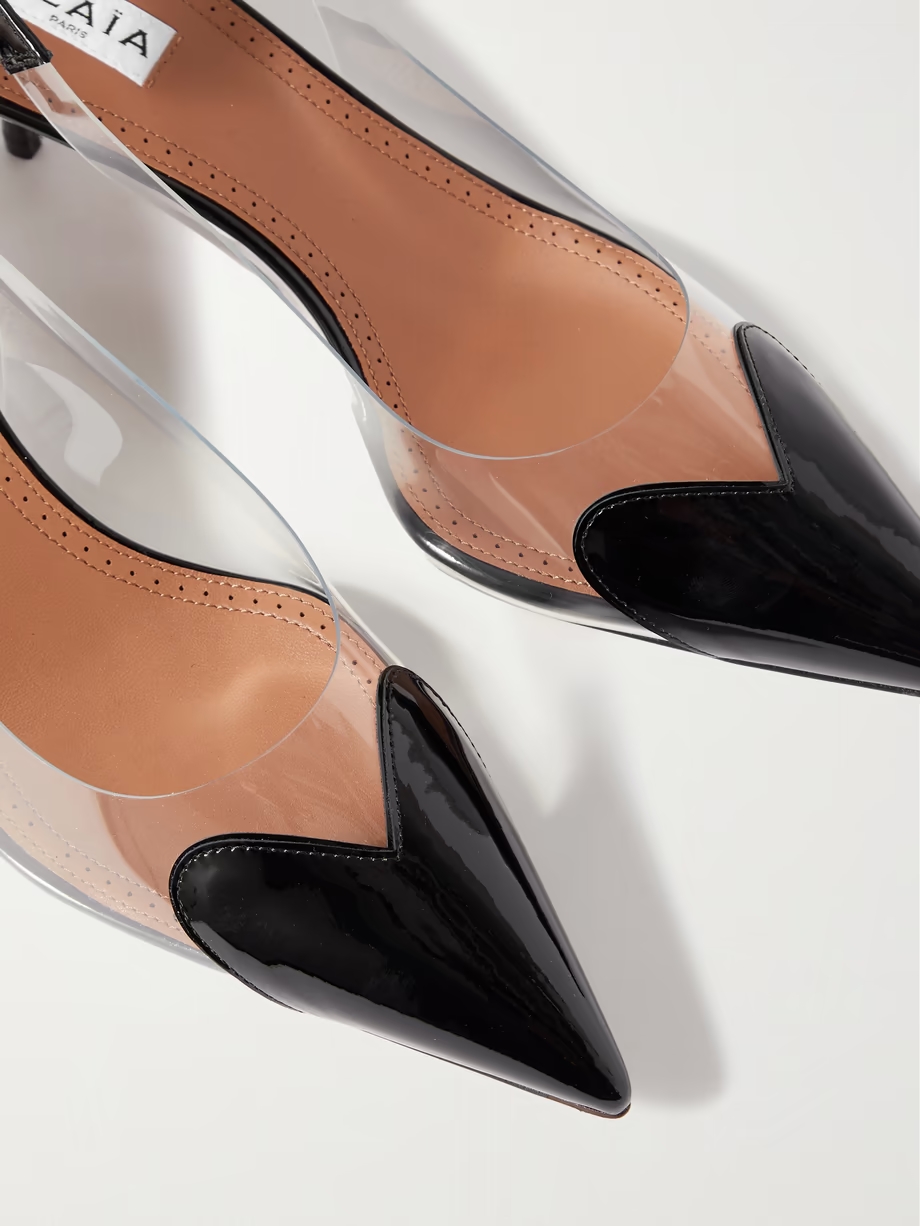 Cœur 55 PU and patent-leather slingback pumps