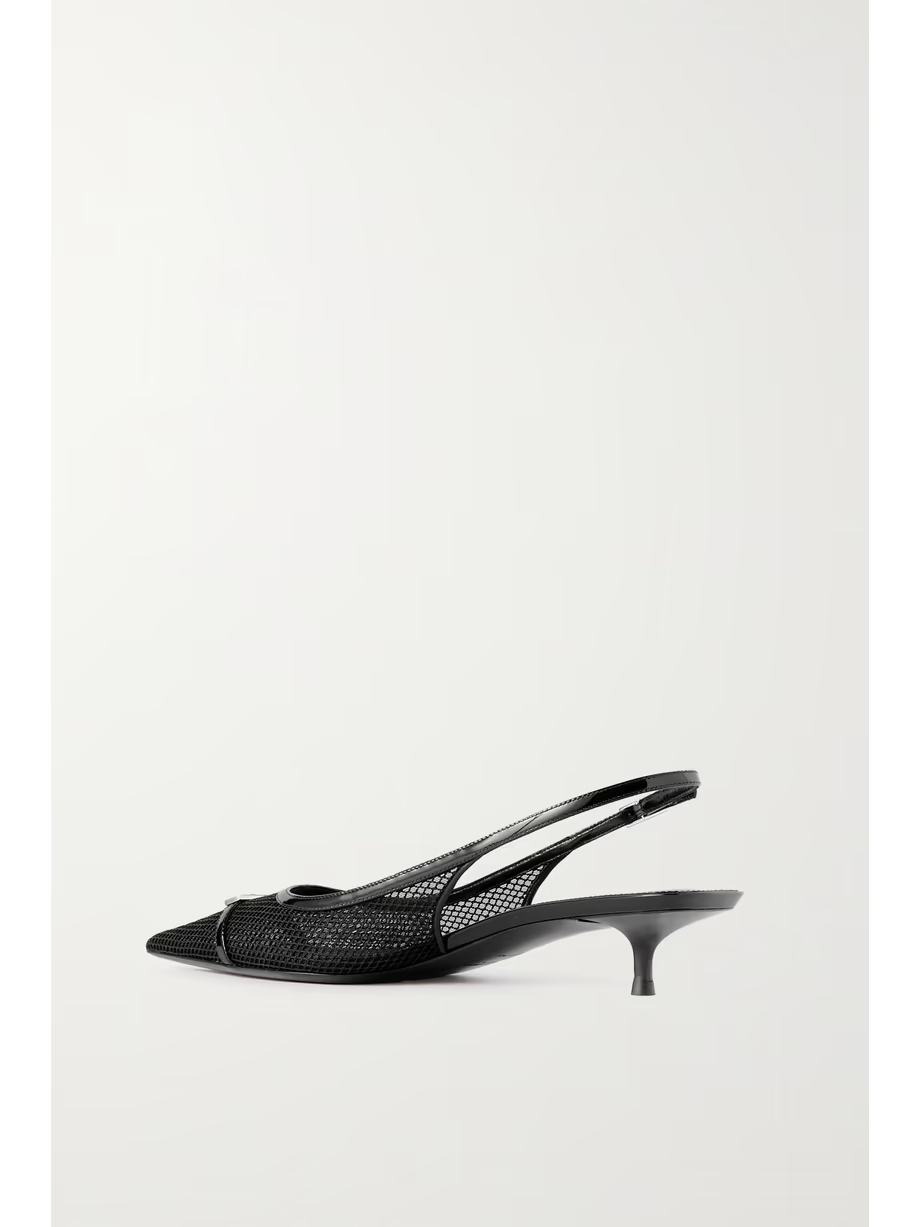 Oxalis patent leather-trimmed mesh slingback pumps