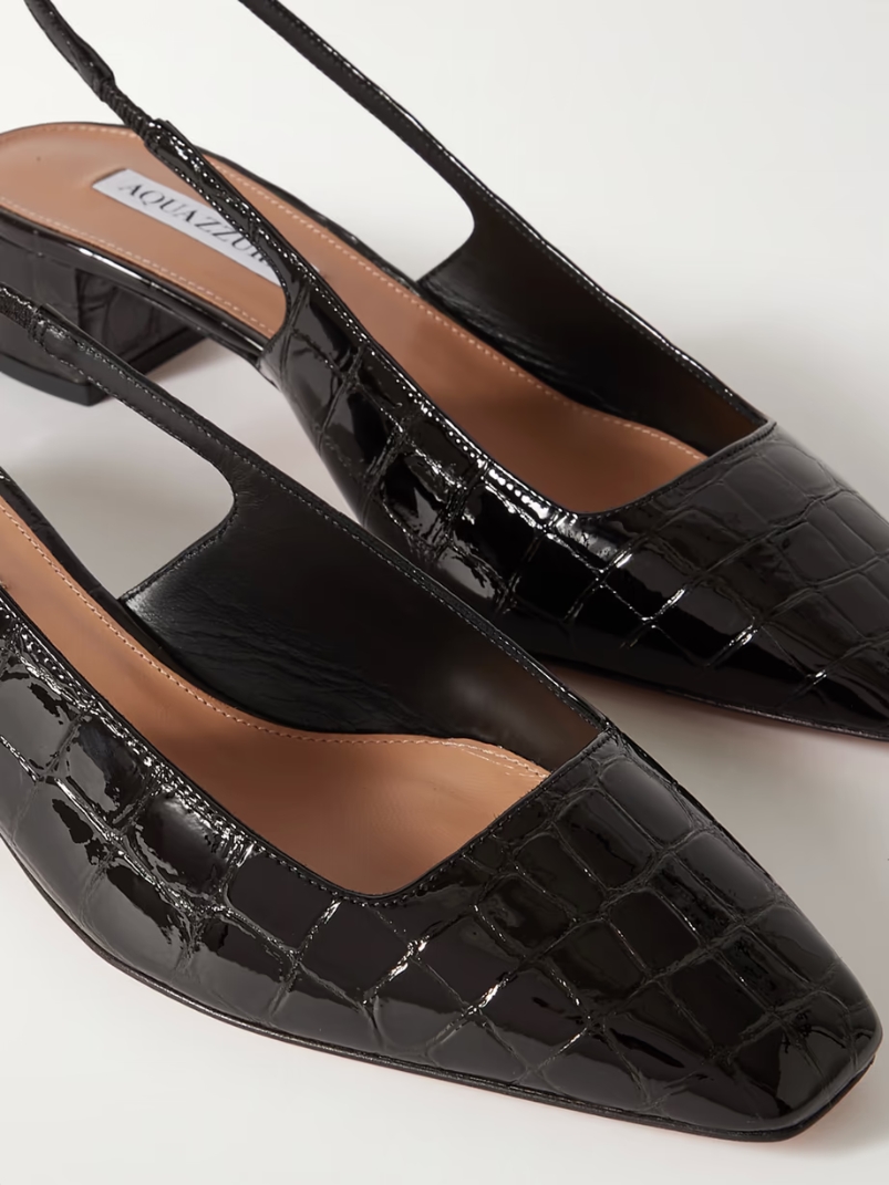 Ginza 35 croc-effect patent-leather slingback pumps