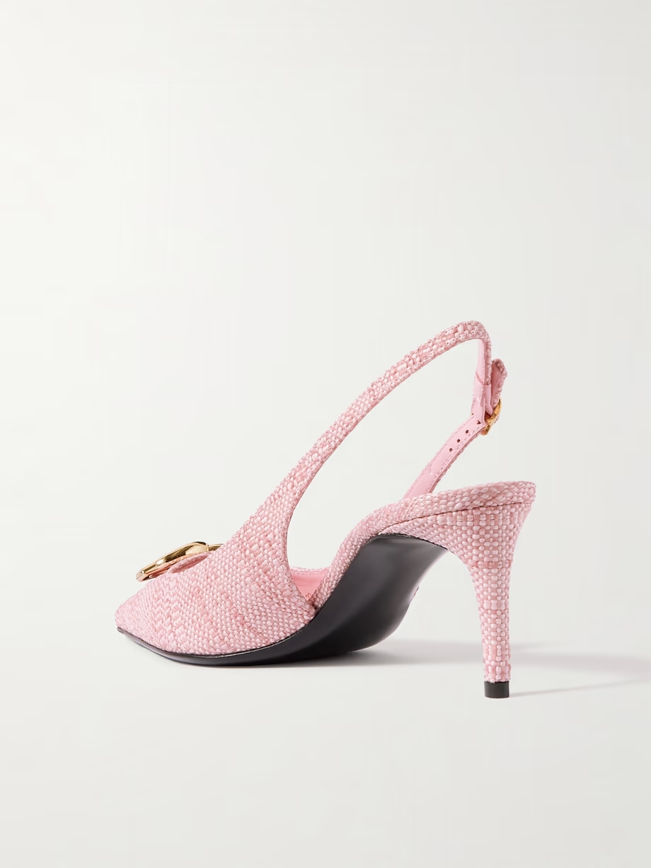 Logo-embellished raffia slingback pumps