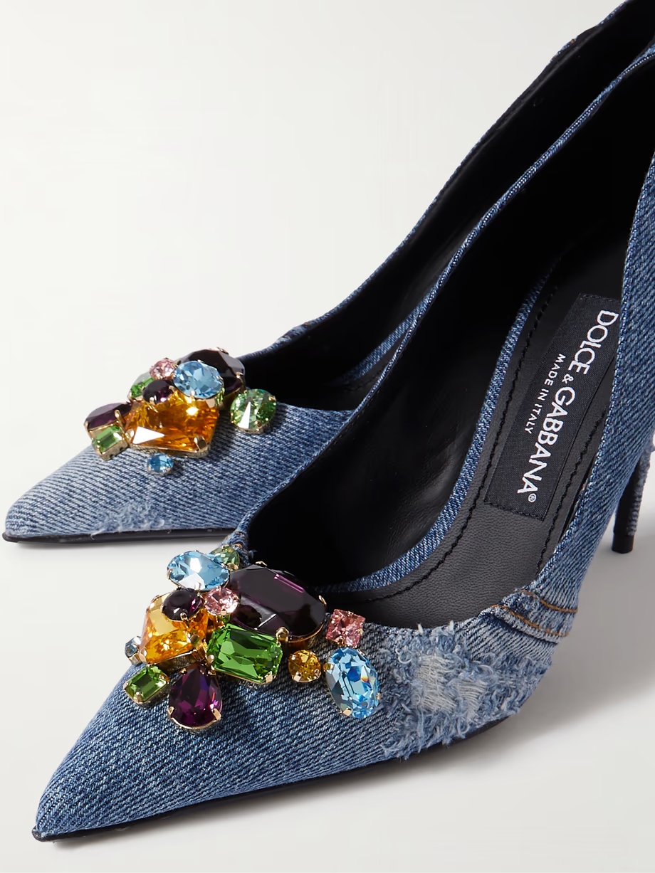 Embellished denim pumps