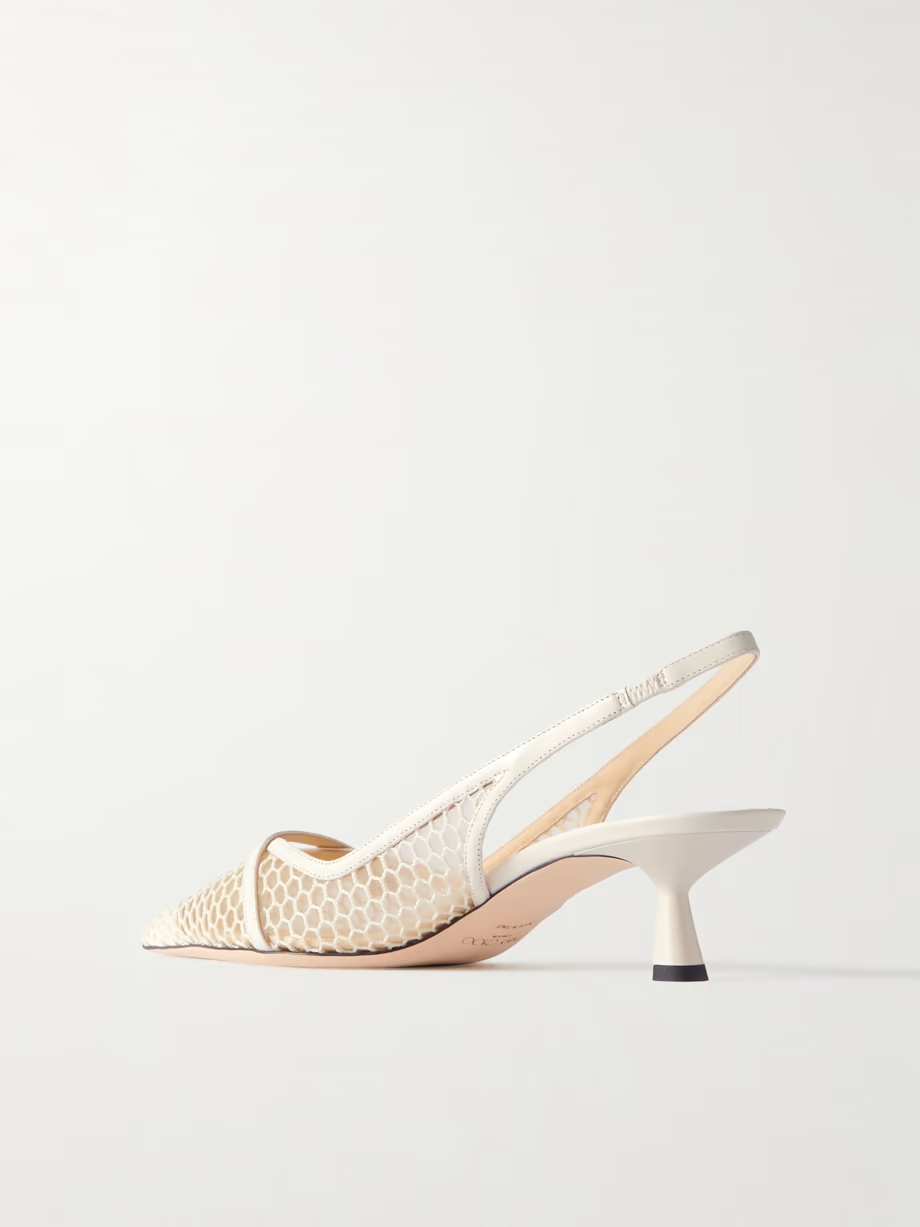 Amita 45 faux-pearl embellished leather-trimmed mesh slingback pumps