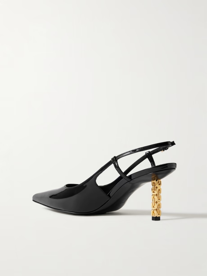 G Cube patent-leather slingback pumps