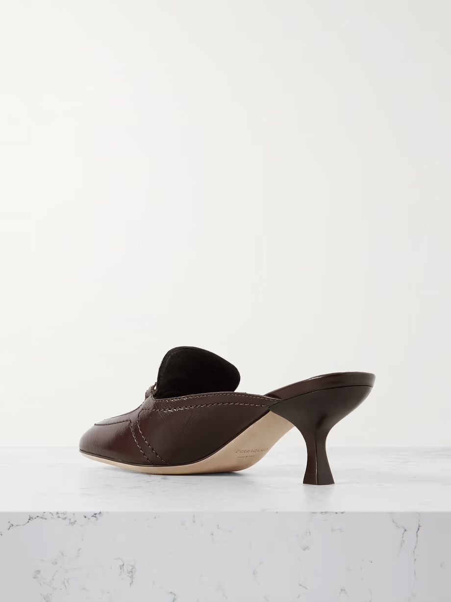 Elodye embellished smooth and croc-effect leather mules