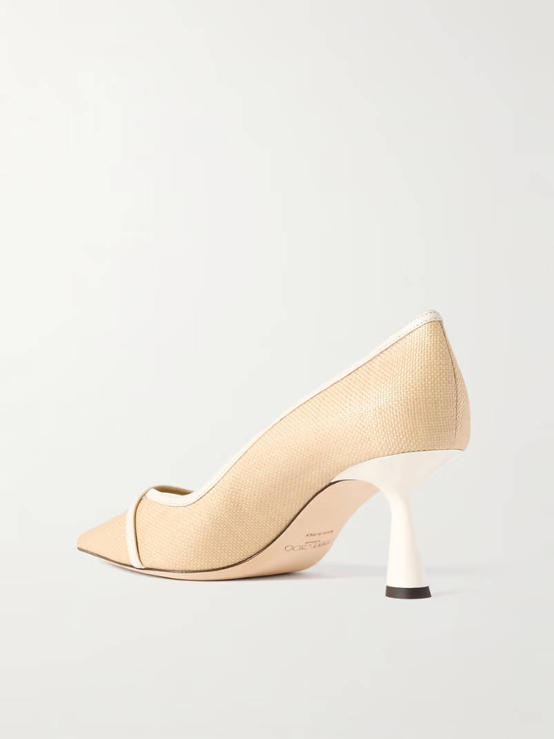 Rosalia 65 embellished leather-trimmed raffia pumps