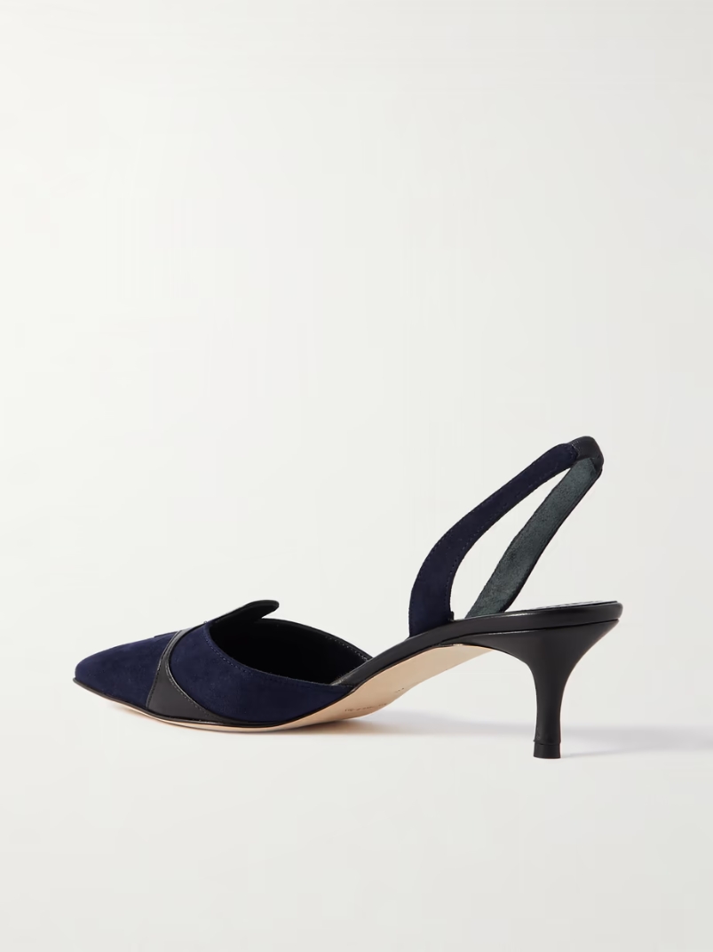 Poligleto 50 leather-trimmed suede slingback pumps