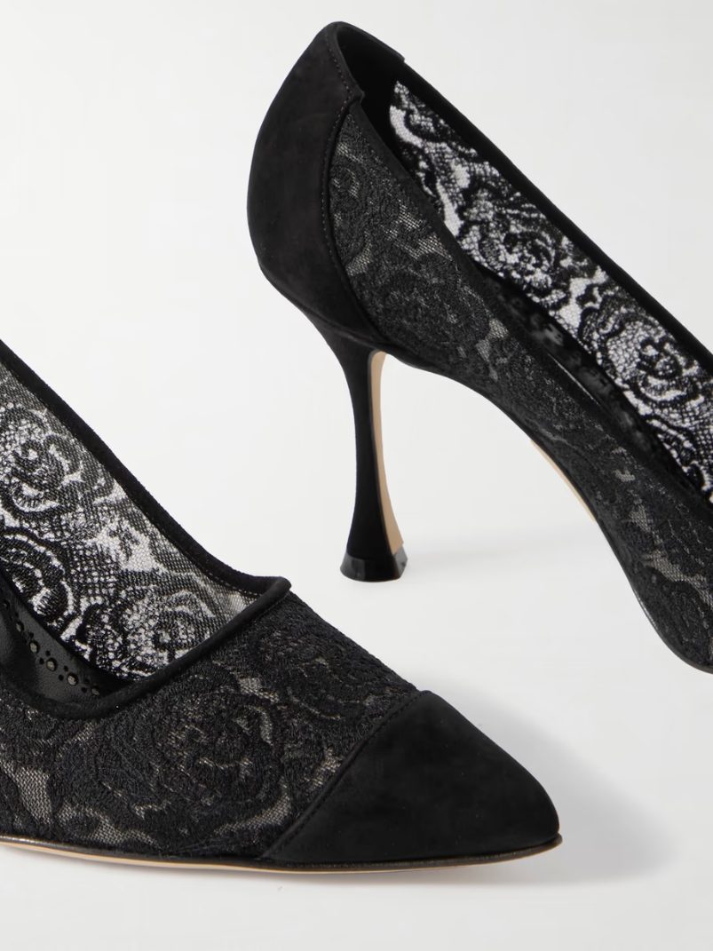 Sololaria 90 suede-trimmed lace pumps