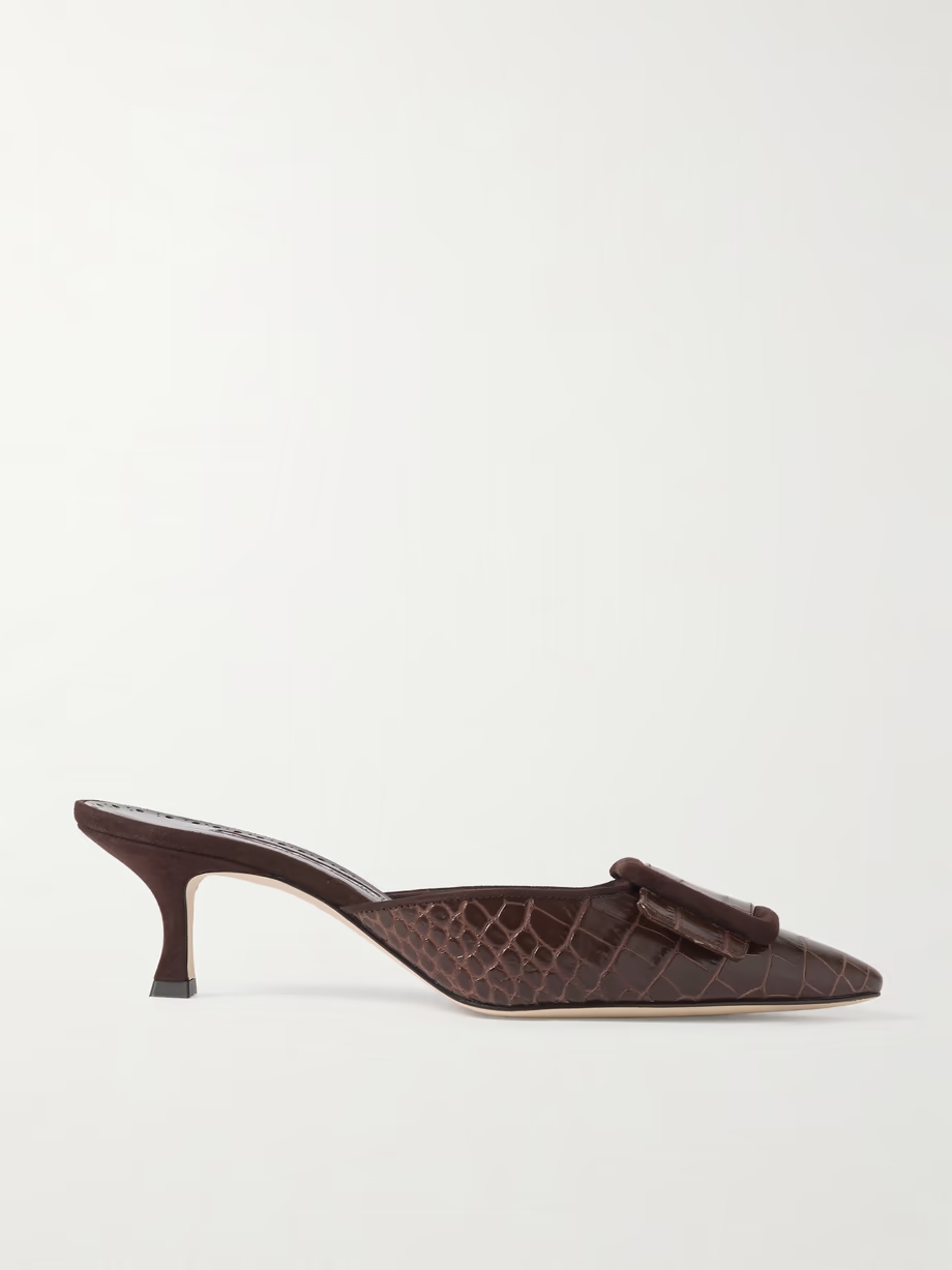 Maysalebi 50 suede-trimmed croc-effect leather mules