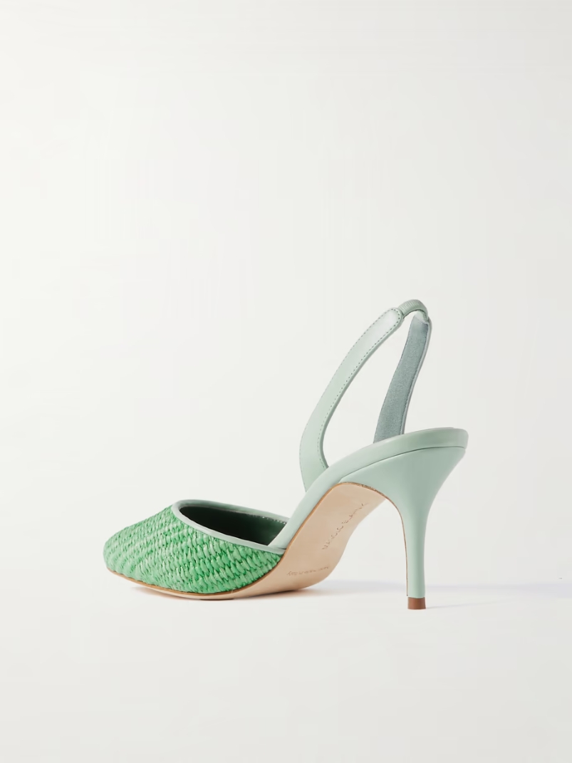 Casam 70 leather and raffia slingback pumps