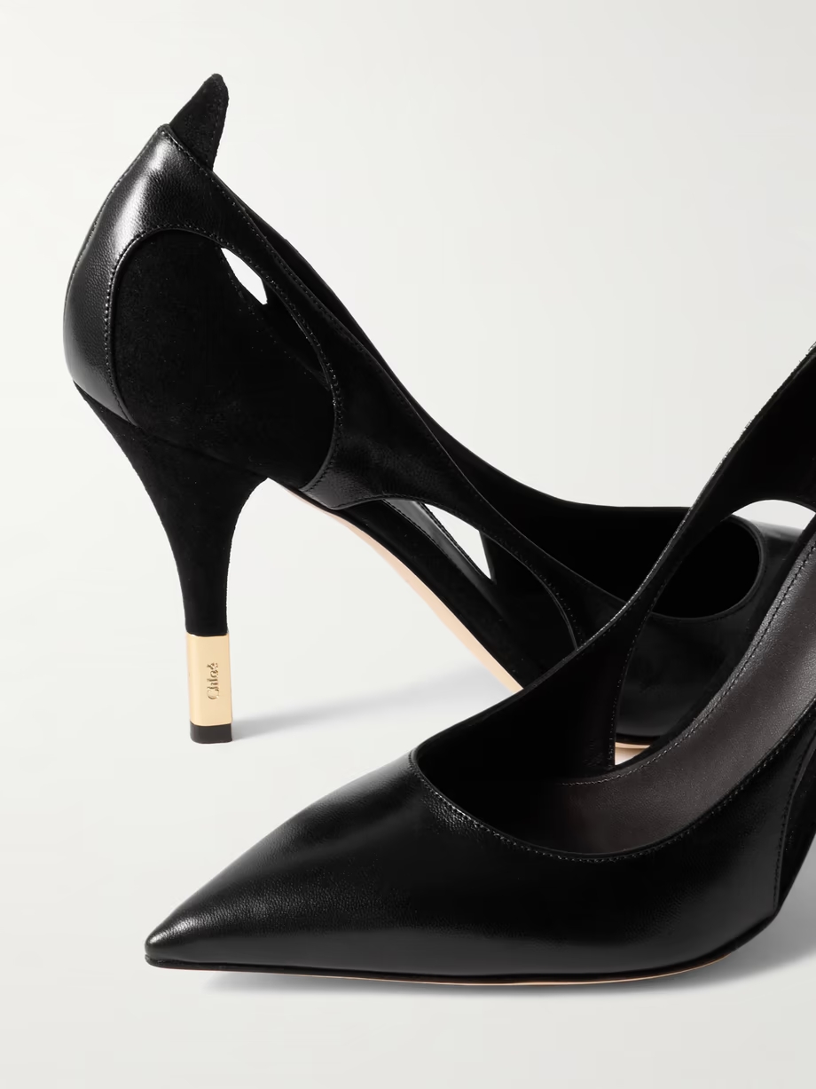 Saada cutout suede-trimmed leather pumps